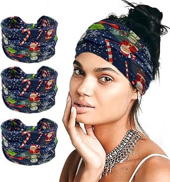 5pcs Women Stretch Knotted Headbands Christmas Head Bandana Non Slip Elastic Workout Yoga Sweatband Hair Accessories