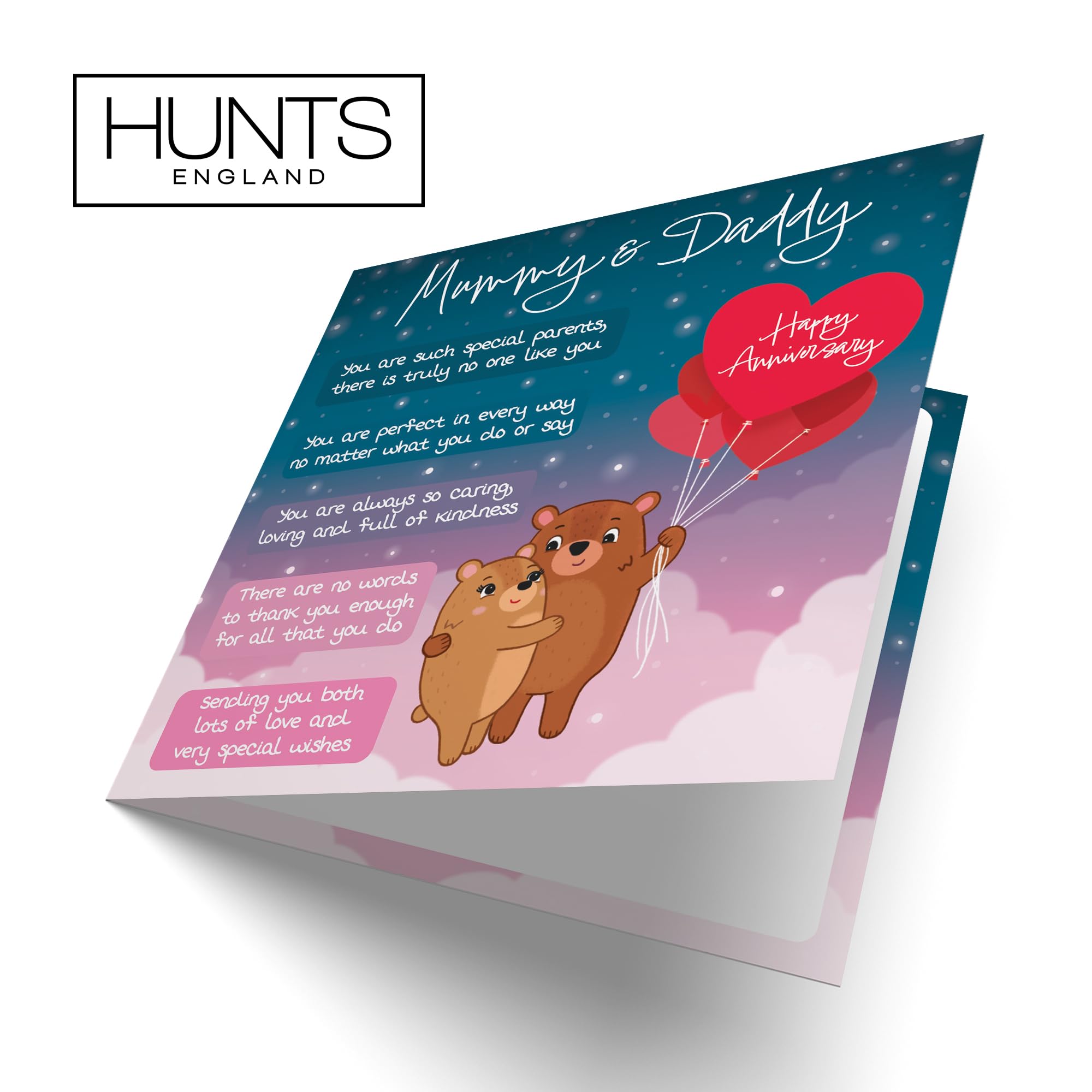 Hunts England - Mummy And Daddy Poem Anniversary Card - Starry Night - Cute Bears - Verse Anniversary Card For Mummy And Daddy - Happy Anniversary Card For Parents - Image 4