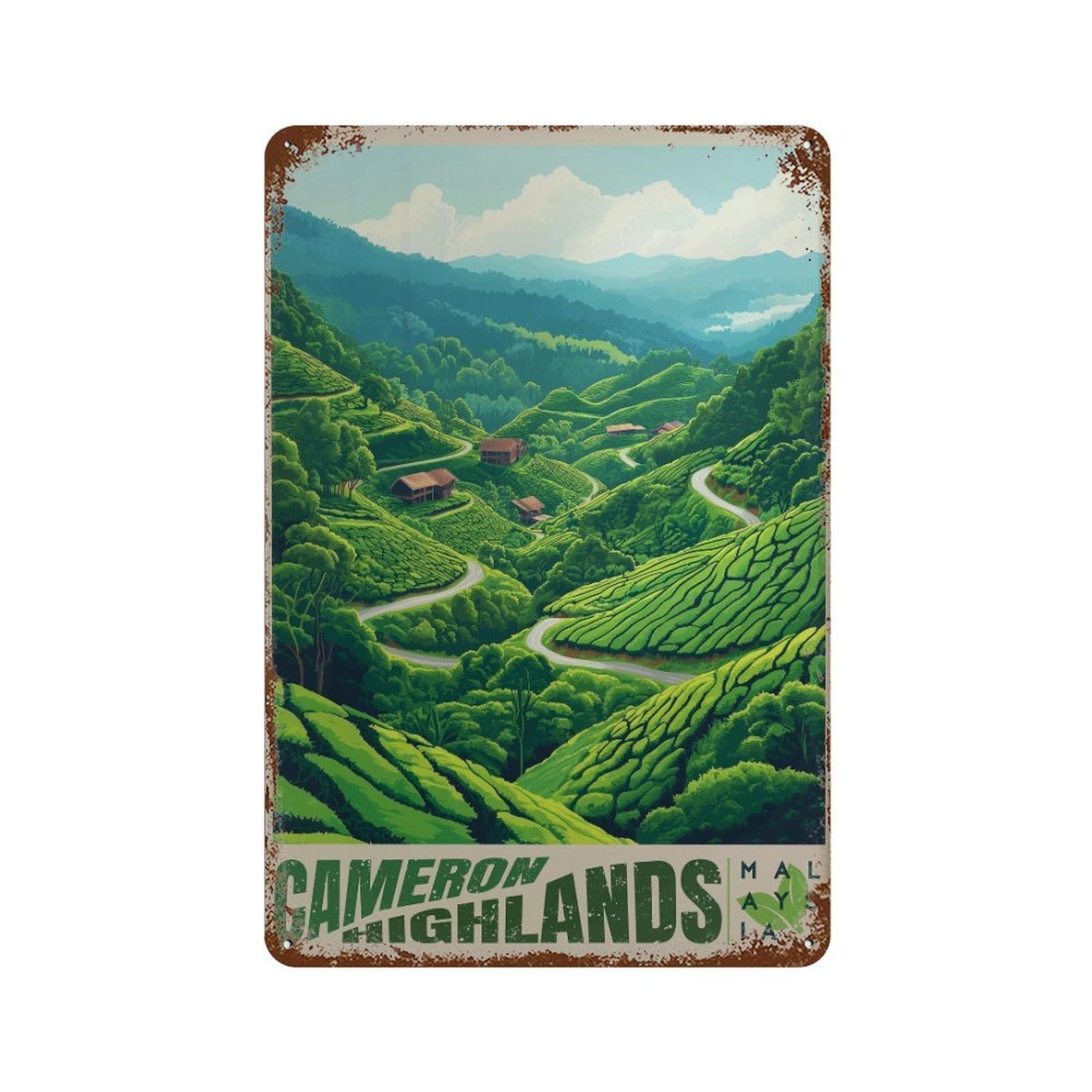xiaoxiaoshen Cameron Highlands Travel Malaysia Tea Plantation Wall Decor Art Metal Tin Poster Modern Home Decor Art Home Bar Shop Decorations Vintage Sign 30x20cm