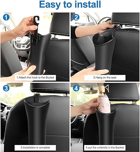 Miniatura 4 de Paquete de 2 soportes para paraguas de automóvil, cubo de basura colgante para automóvil, soporte de almacenamiento multiusos para paraguas con