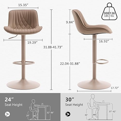 Miniatura 63 de YOUTASTE Bar Stools Set of 2, Adjustable Swivel Counter Height Barstools with Back, All Grey Faux Leather Upholstered Bar Chairs with Metal Base,