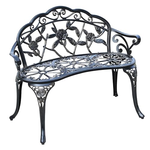 Cast Aluminium Outdoor Bench, Rose Garden Bench for Patio,Park,Lawn,Yard (Bronze)
