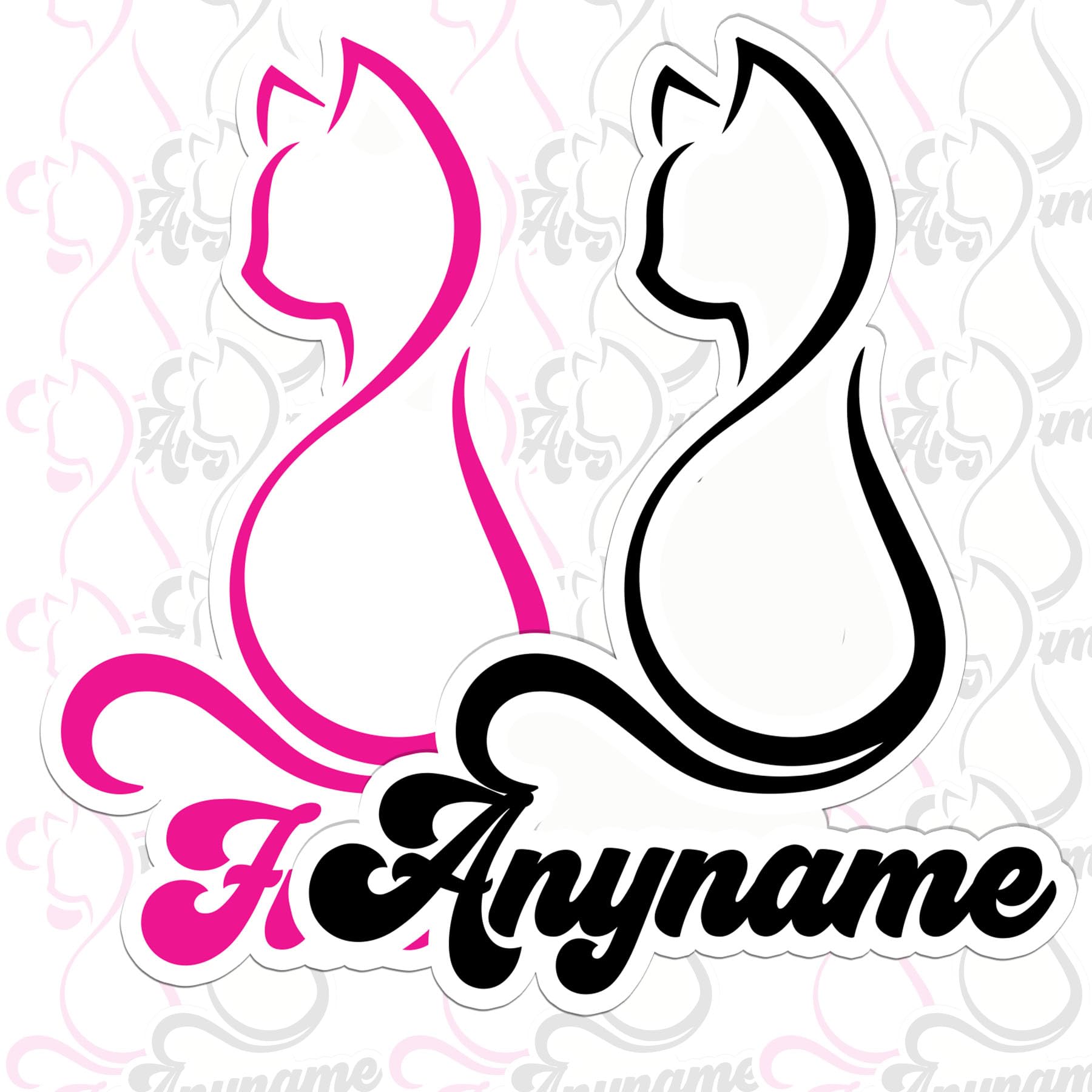 Custom Cat Silhouette Sticker Personalized Pet Name Decal Elegant Line Art Kitty Outline Design Waterproof Durable Vinyl for Laptops Cars Windows