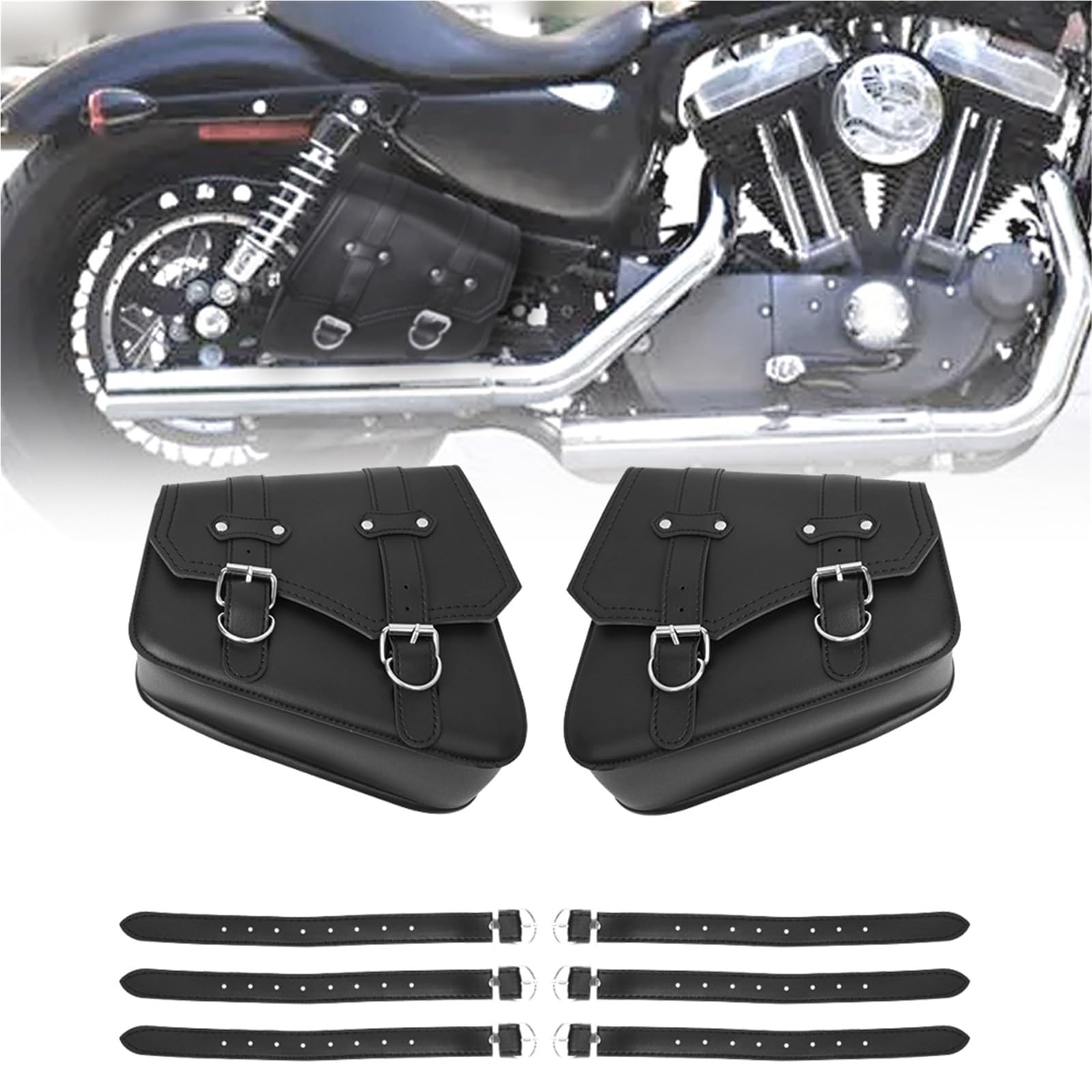 Sacoches latérales moto universelles similicuir noir custom Shadow Rebel