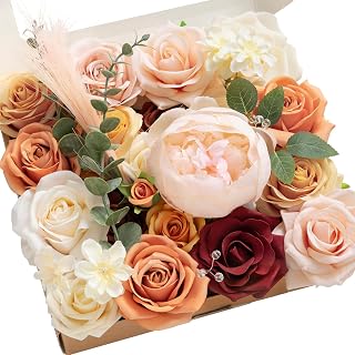 Ling's Moment Terracotta Artificial Flowers Greenery Grand Box Set, Burnt Orange & Blush Peony Fake Flower for DIY Wedding Bridal Bouquet, Centerpieces Decor, Floral Arrangement Decor, etc.