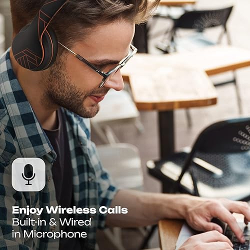 Miniatura 5 de PowerLocus Auriculares Bluetooth inalámbricos, audífonos sobre la oreja con micrófono, tiempo de reproducción de 50 horas, sonido estéreo de alta