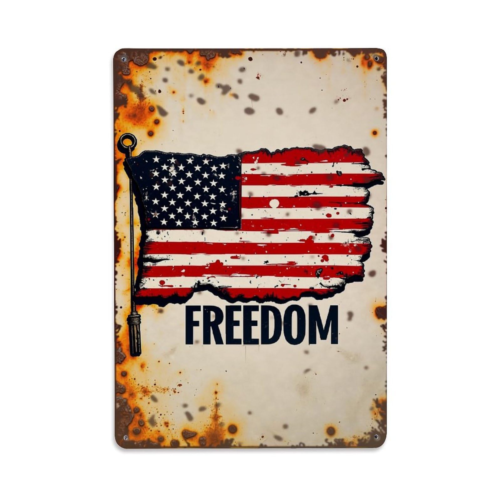Nestemfo Vintage Worn American Flag Freedom Sign Tin Sign Metal Sign, Living Room,Bar, Home, Bedroom Wall Decor,Retro Metal Poster 8X12 Inches
