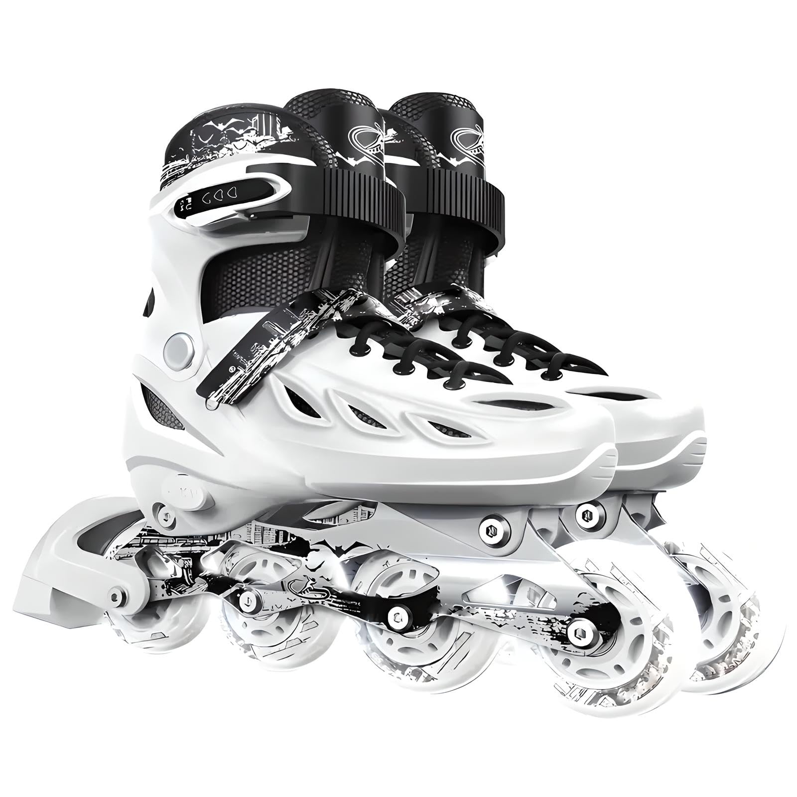 AYES Inline Skates Adjustable for Kids and Adults, Illuminating Roller Skates with Light Up Wheels for Men and Women Outdoor, White, 41-44/UK 6.5-8