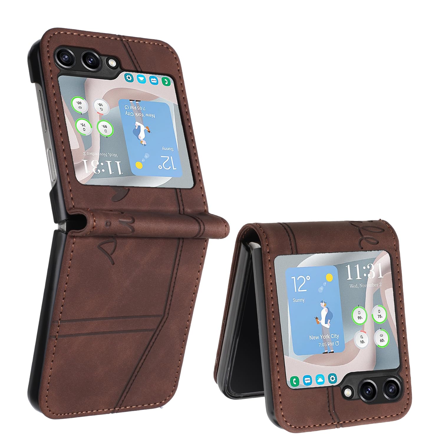 Wallet Case for Samsung Galaxy Z Flip 5, Magnetic Flip Leather Case with Credit Block Card Slots Kickstand Shockproof Protective Cover Compatible for Samsung Z Flip 5.Brown HX