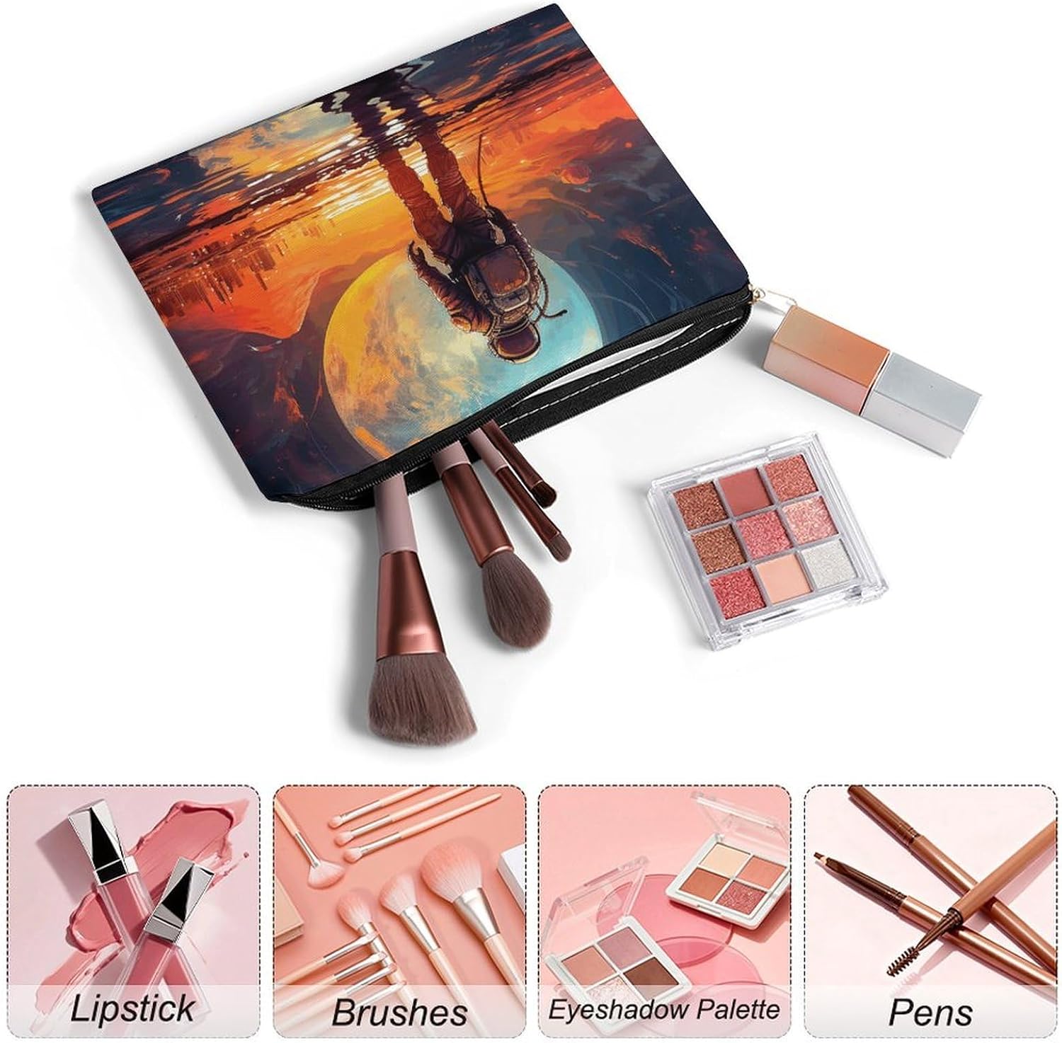 Man Standing in Water Makeup Bag Small Cosmetic Pouch with Zipper image 3