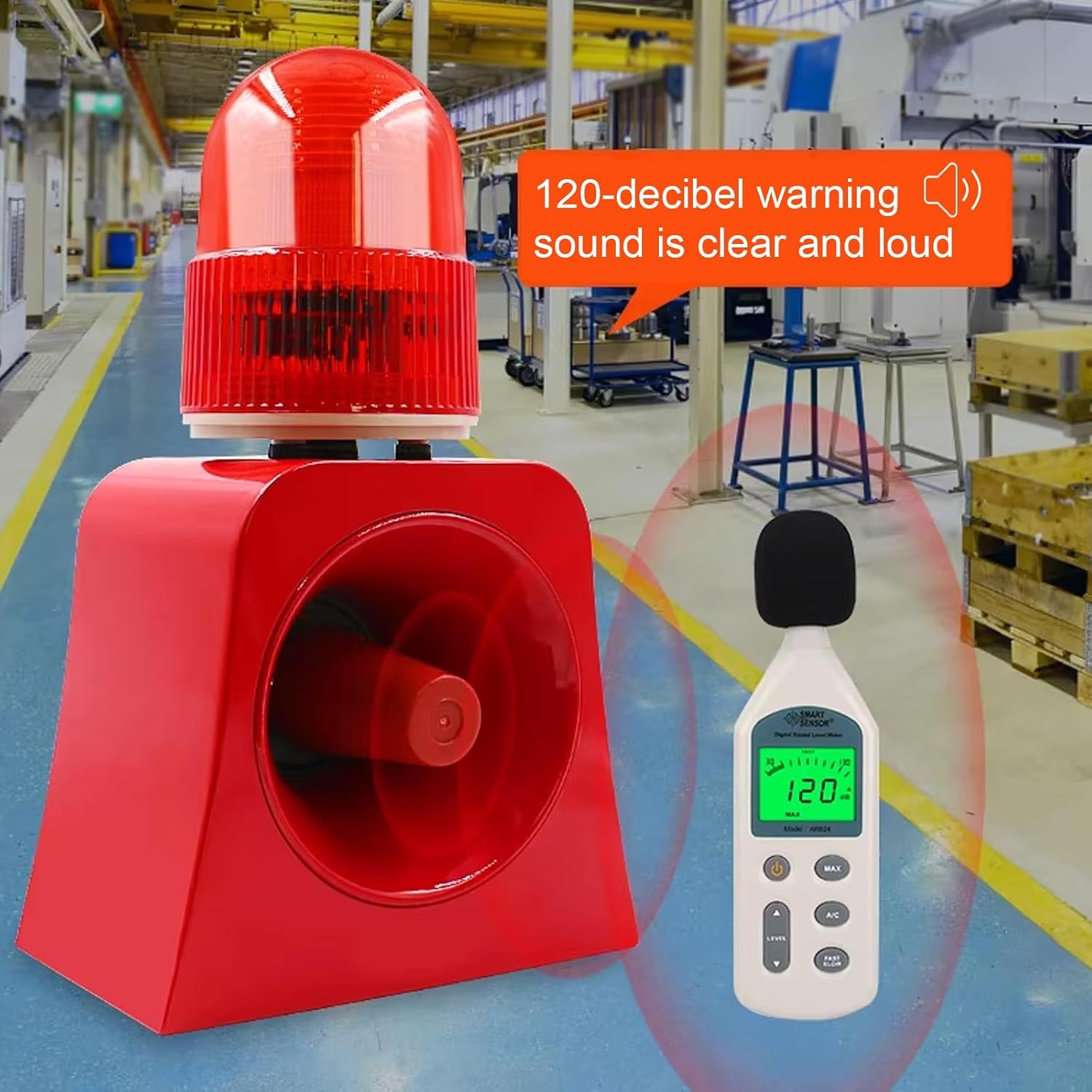 120dB LED Industrial Siren Alarm with Remote Control, Emergency Strobe Lights for Factories, Warehouses, Schools, Home Security - Loud Sound & Bright Light