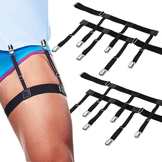 4Pcs Men's Shirt Stays for Keep Shirt Tucked In, Adjustable Elastic Style Shirt Garters for Men Military Police Shirts Holder with Non-slip Locking Clamps to Hold Shirt In Position