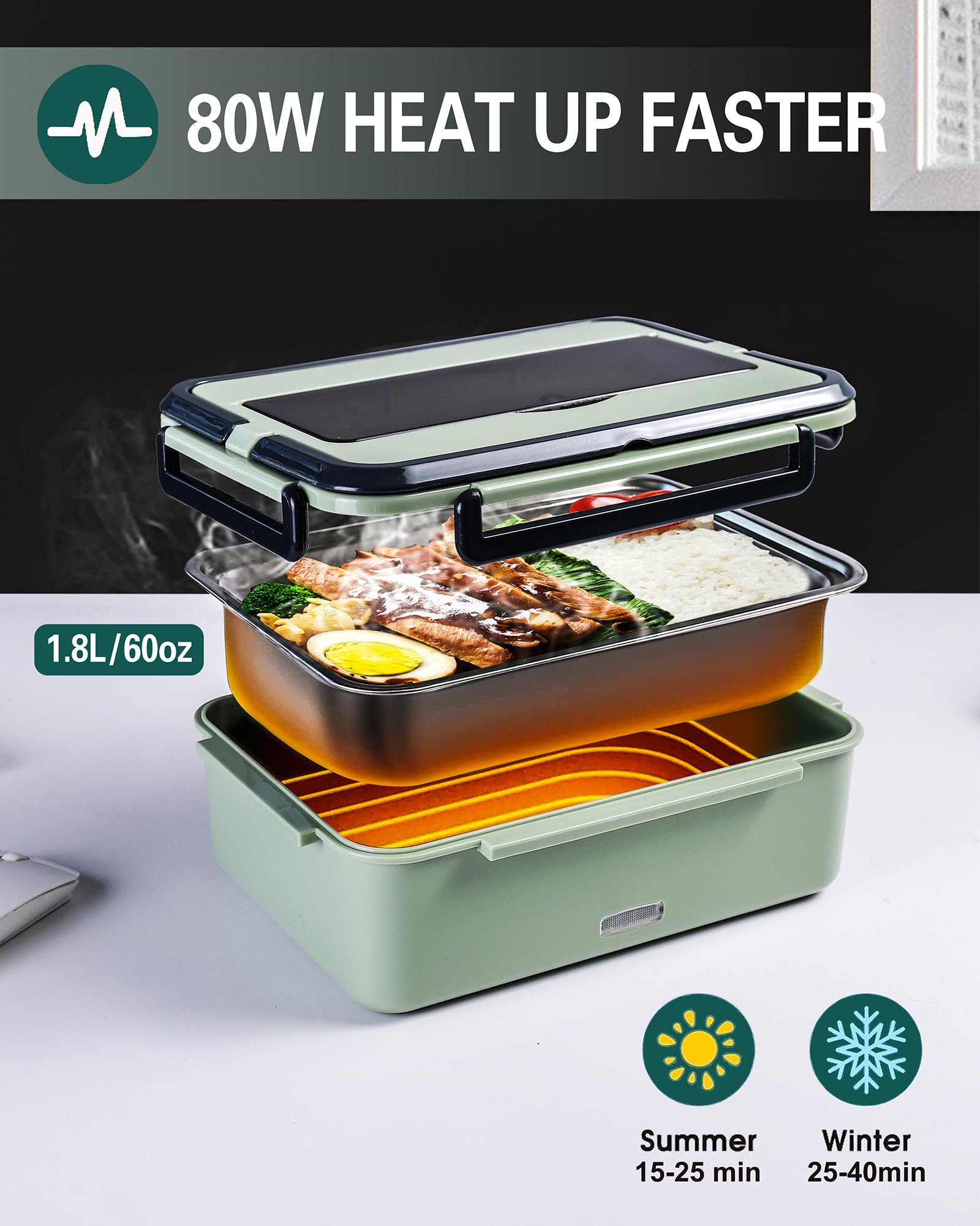 FanFanOK Electric Lunch Box Food Heater 80W Heated Lunch Boxes for ...