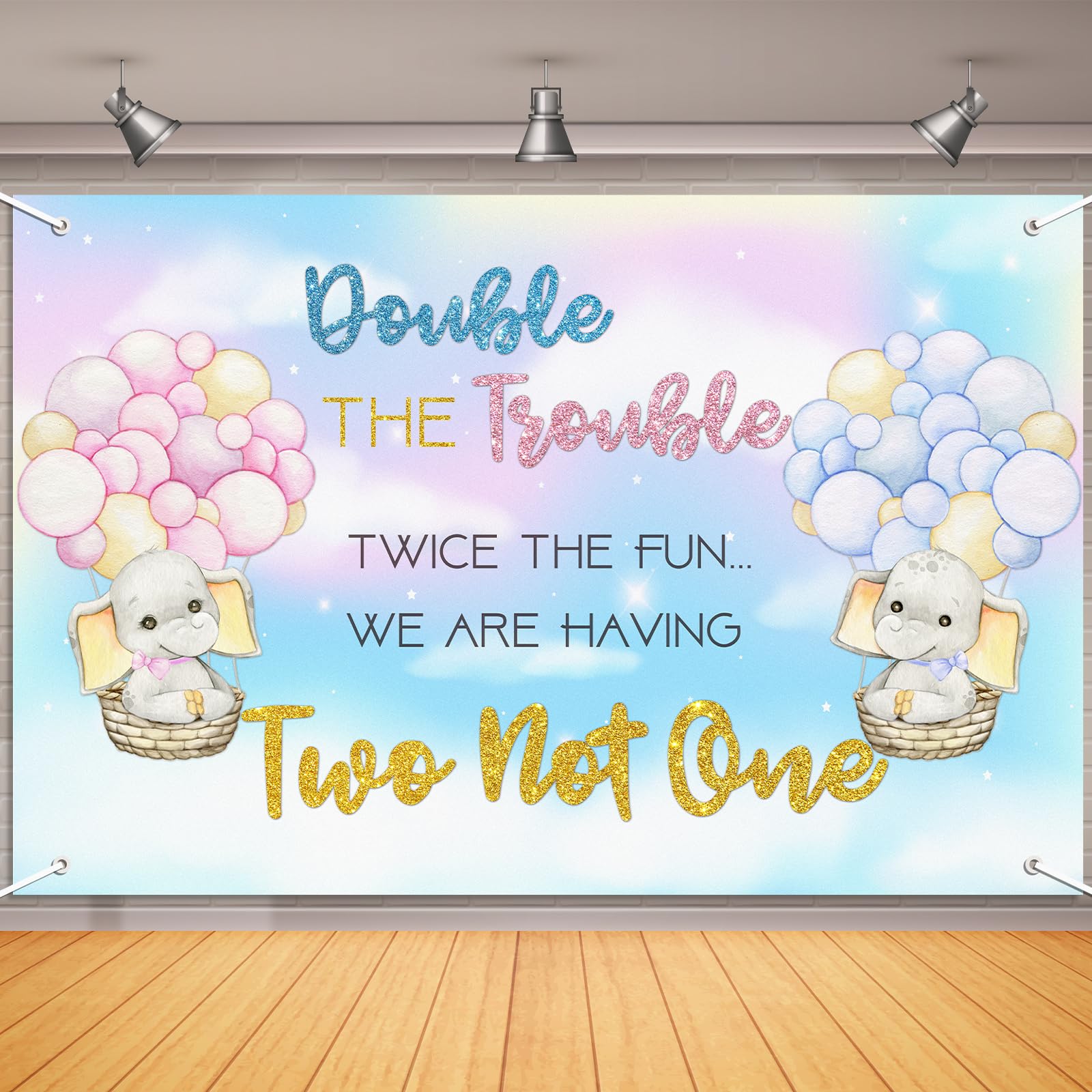Twins Baby Shower Decorations Backdrop 6x4ft Elephant Pink Blue Gender Reveal Party Decorations for Twins Double The Trouble Twice The Fun We are