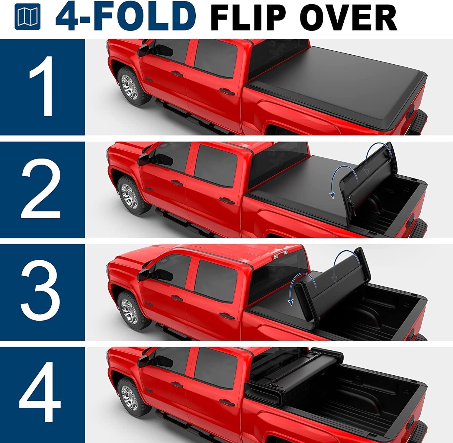 MOSTPLUS Quad Fold Soft Truck Bed Tonneau Cover Compatible with 2015-2023 Chevrolet Colorado/GMC Canyon 6’2‘’ FT Bed 74 inch Fleetside On Top