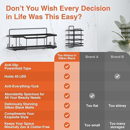 Miniatura 6 de Athena Silken - Juego de 4 estantes de baño, capacidad de 40 libras, cinta adhesiva sin taladro, a prueba de óxido, magnífico organizador de ducha
