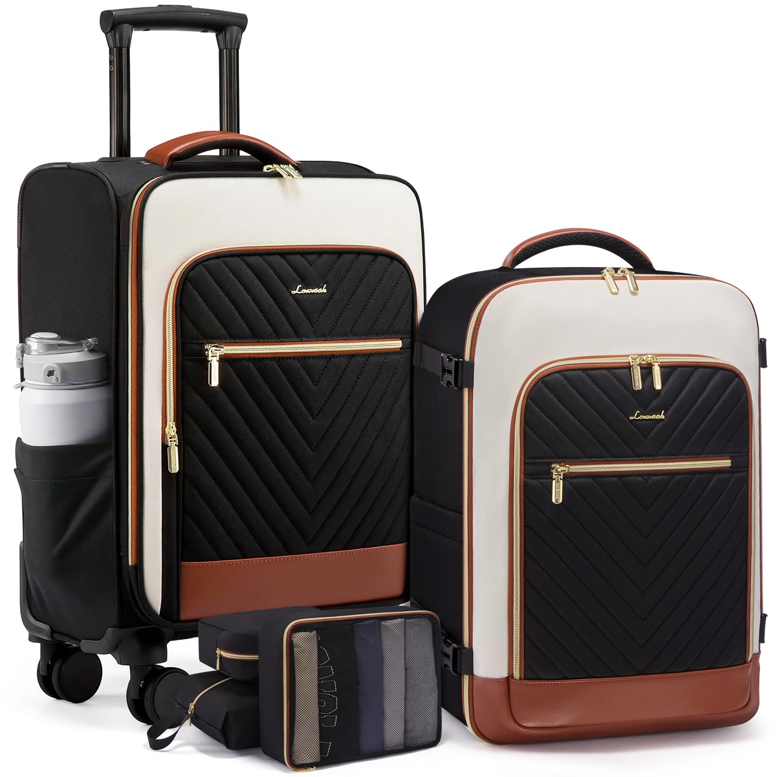 LOVEVOOK Luggage Sets for Women, 5 Piece Carry on Luggage Set, Softside Suitcases with Wheels,Rolling Checked Luggage with TSA Lock,Lightweight Suitcase Set for Travel