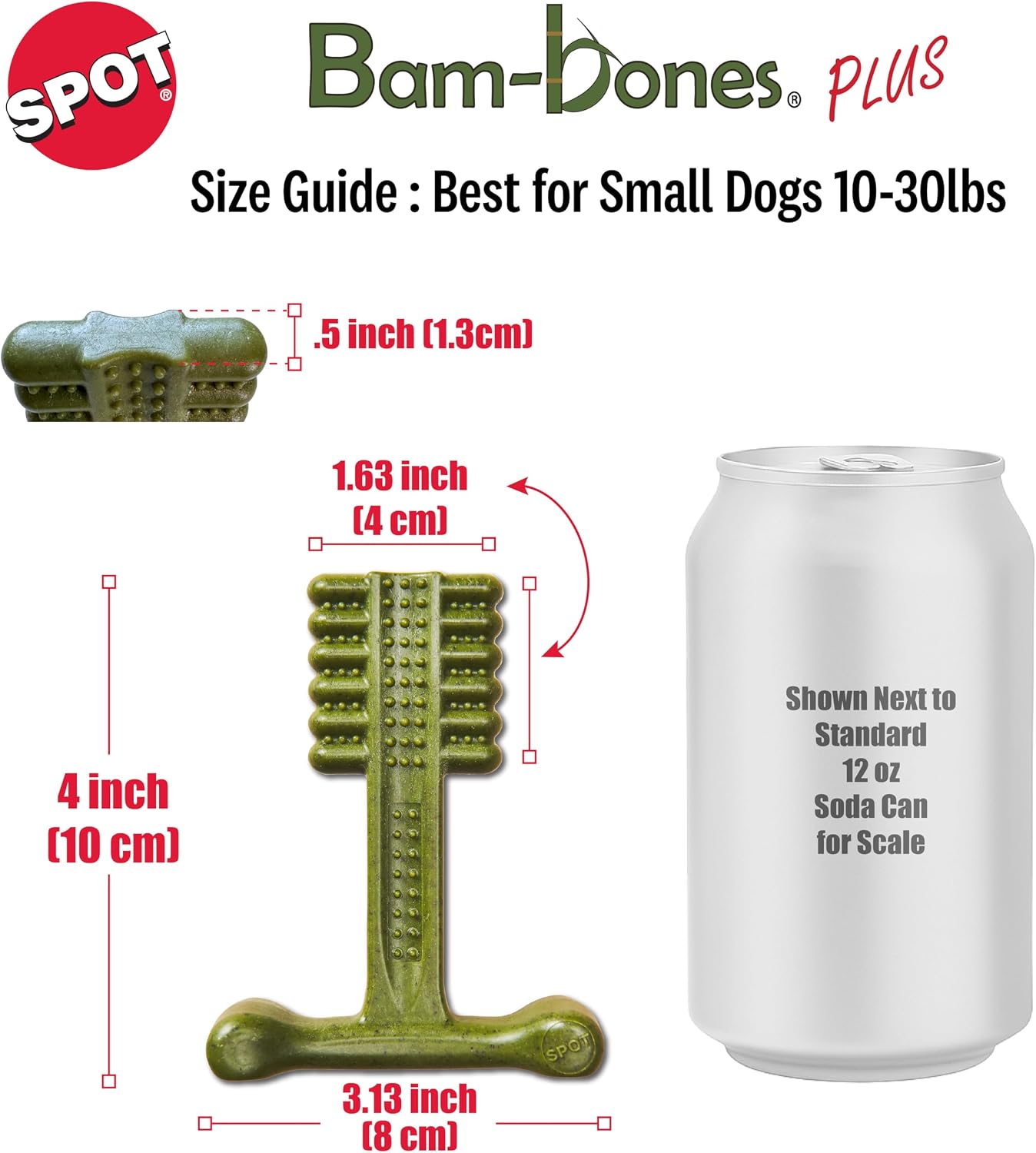 SPOT Bam-Bones Plus Toothbrush Dog Chew Toy 2-Pack for Small Dogs 10-30 lbs, Bamboo & Nylon Dental Chew with Mint & Baking Soda, T-Bone for Moderate to Heavy Chewers, 4 Inch