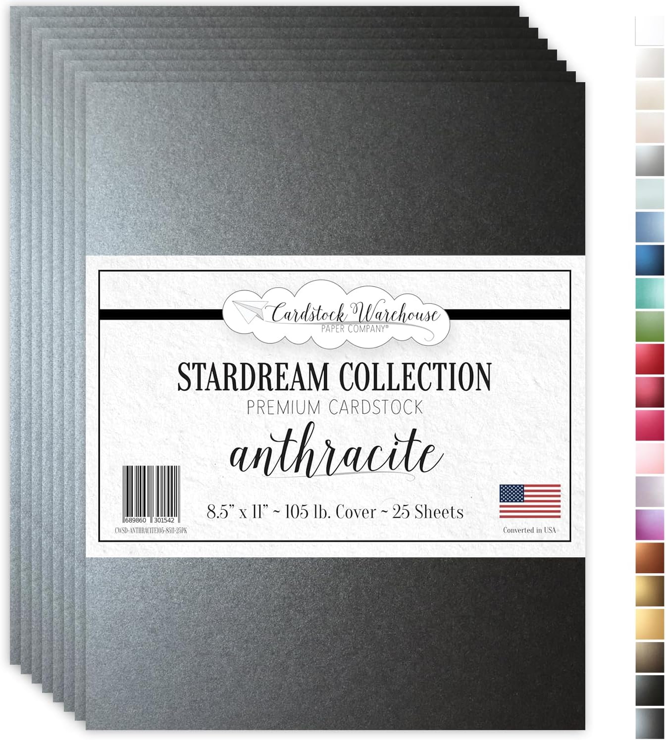 Cardstock Warehouse Stardream Anthracite Grey Cardstock Paper - 25 Sheets, 8.5 x 11" – 105 lb/284 GSM Premium Metallic Dark Gray Card Stock for High-end Printing Card Making Die-cutting & DIY Project