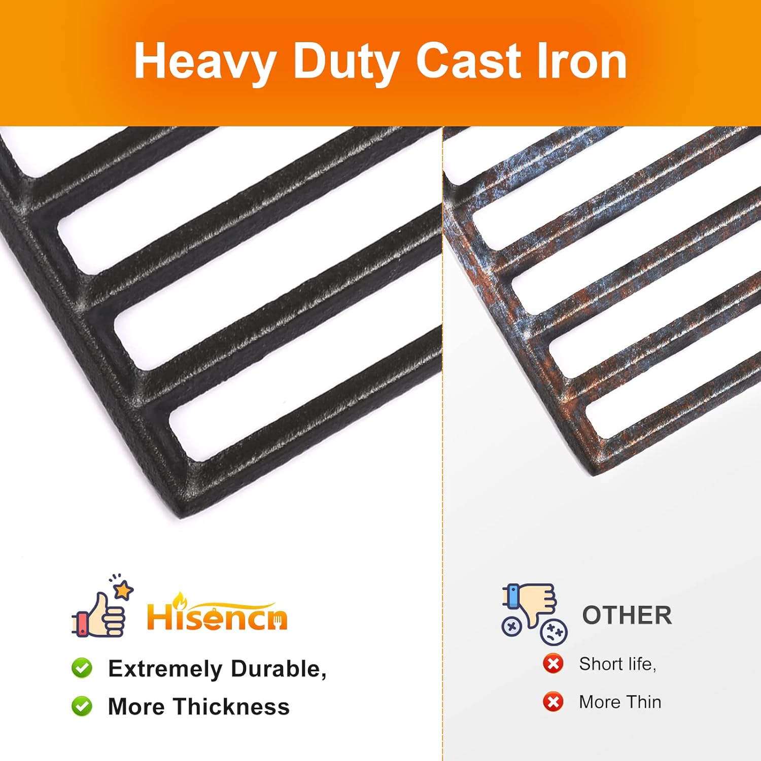 Hisencn Grill Replacement Part for Dyna Glo DGH474CRP DGH485CRP 5 Burner Grill, Porcelain Steel Heat Plate Tents 5 Pack, Cast Iron Cooking Grates 3 Pack for Dyna Glo 5 Burner Gas Grill