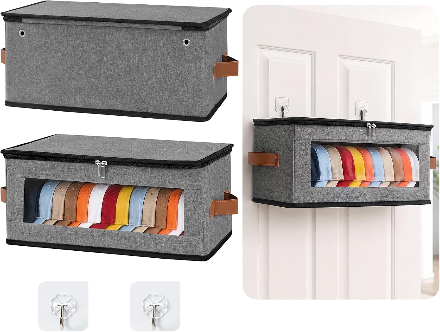2PC Stackable Hat Organizer for Baseball Caps, Hat Storage Boxes for Closet