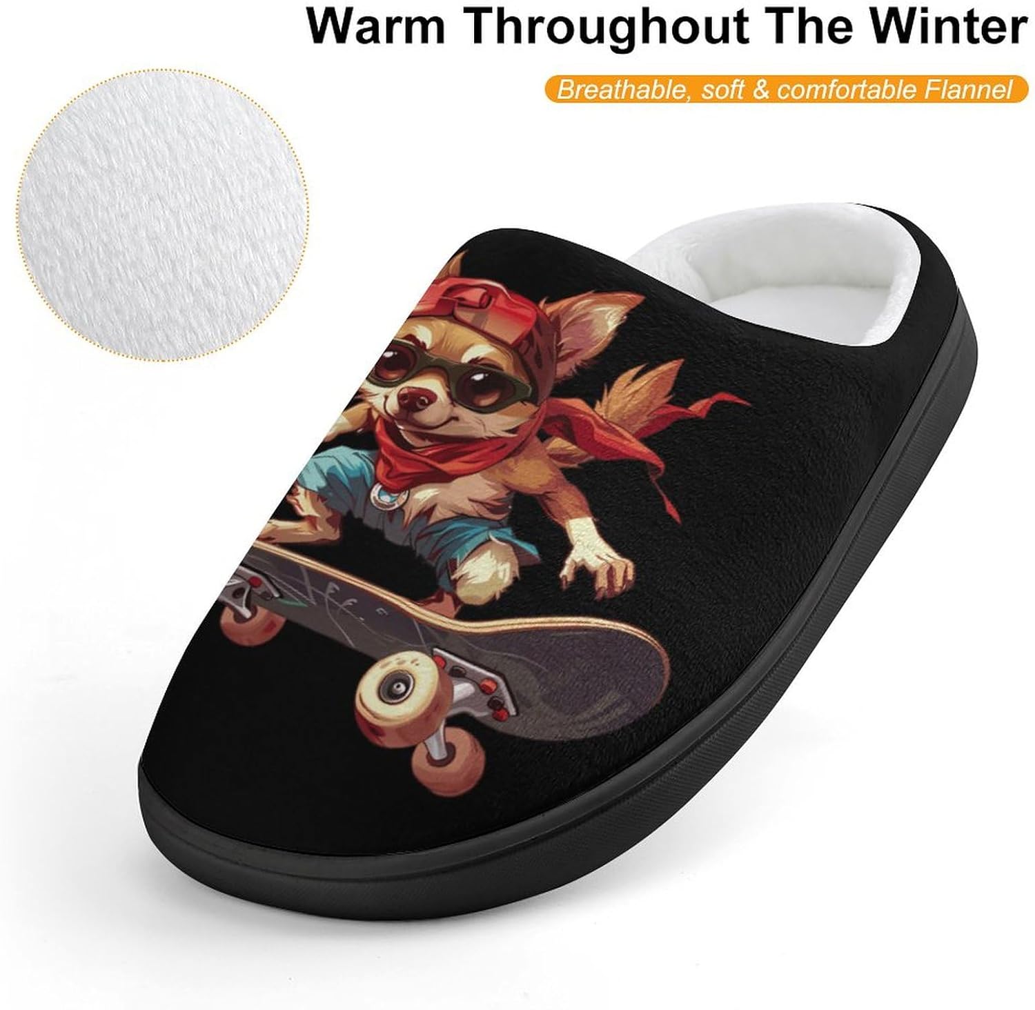 Skate Chihuahua Cute Cotton Slippers Anti-slip House Shoes Funny Slipper Indoor Outdoor