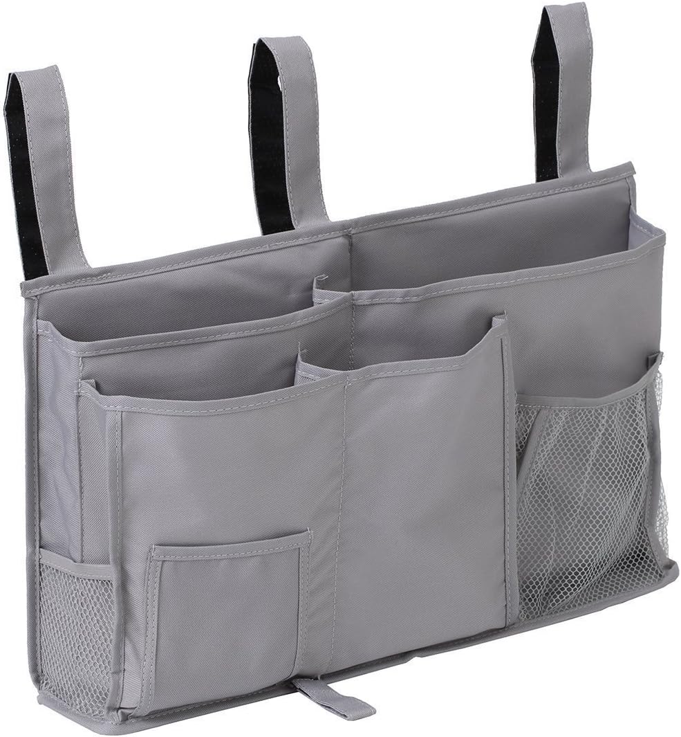 Large Pocket Bedside, Hanging Storage Organizer 8 Pockets for Books,Phones,Tablets,Accessory and TV Remote - Best for Headboards,Bed Rails,Dorm Rooms,Bunk Beds,Apartments,Bathrooms & Travel (Gray)