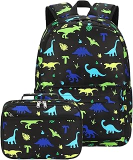 CAMTOP Backpack for Kids, Boys Girls Preschool Backpacks with Lunch Box Toddler Kindergarten School Bookbag Set (Dinosaur Blue Green)