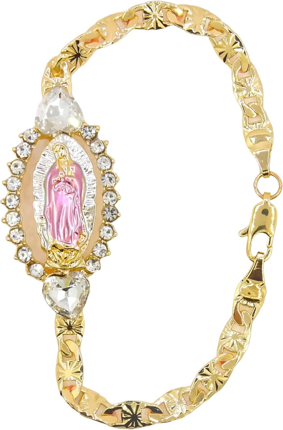 14K Filled Gold Virgen De Guadalupe Bracelet For Women - Virgin Mary Bracelets Exquisite, Lady Of Guadalupe Bracelet, Christian Goddess Virgin Mary Religious Length 7 Inches