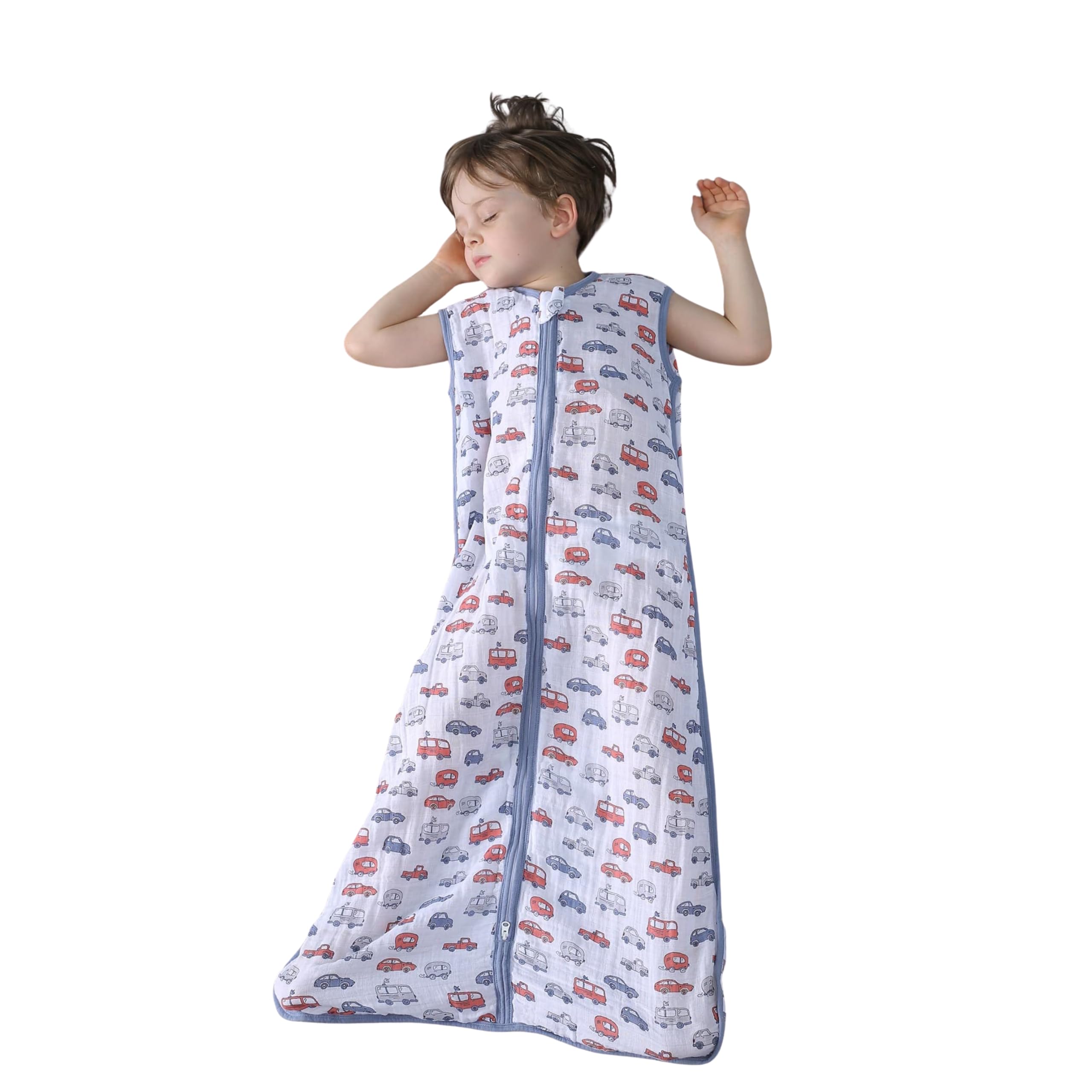 Baby Sleep Sack 2-4 T Baby Wearable Blanket 100% Organic Cotton 0.5 TOG Toddler Sleep Sacks 2- Way Zipper Soft 4 Layers Muslin 2T 3T 4T Car