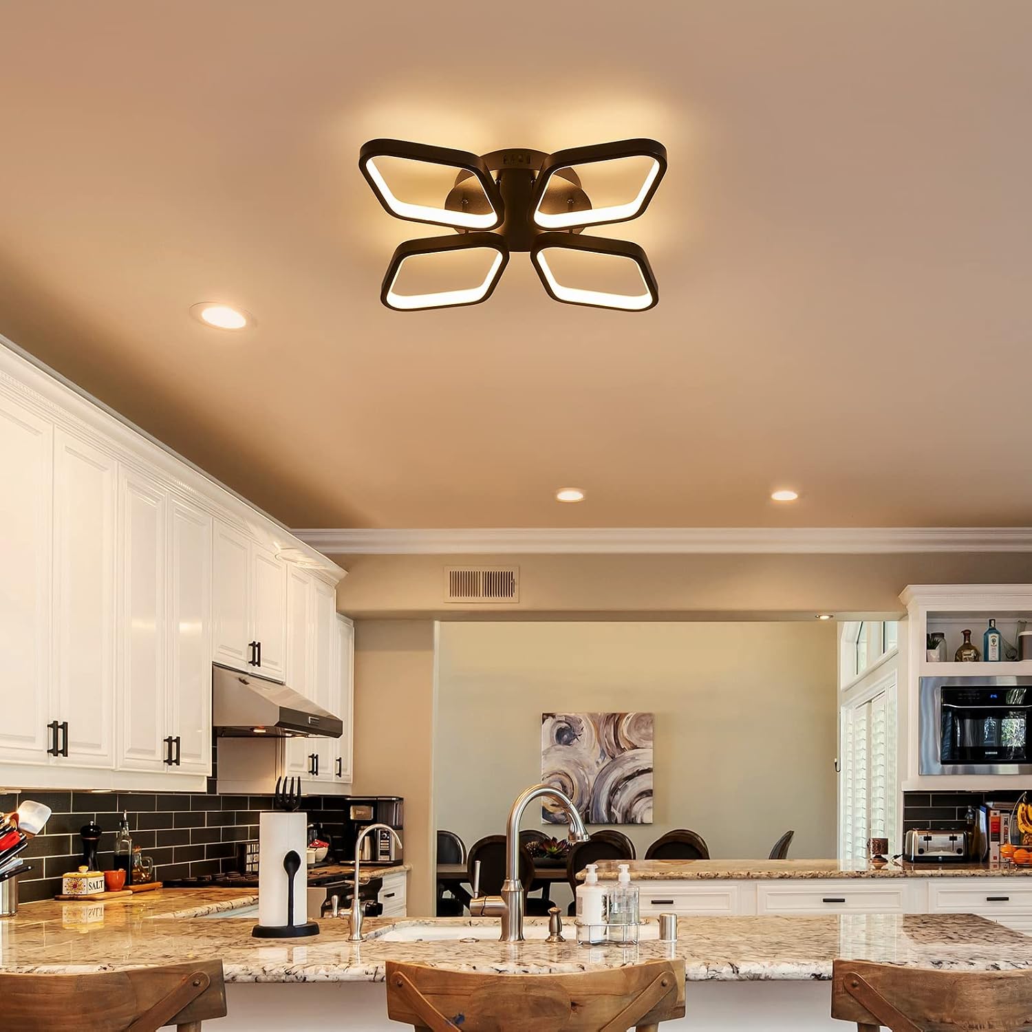Black Friday 🔥 Leniure Black Diamond LED Light Ceiling Lamp Chandelier Lighting Fixture 21 inch Wide 21 inch Deep 3.5 inch High, Warm White 3000K