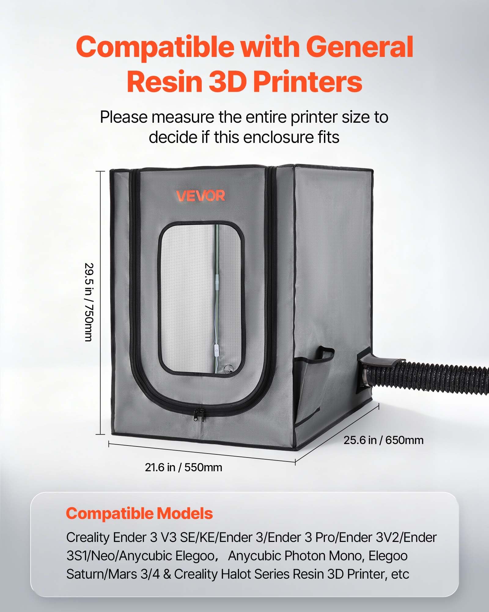 VEVOR Custodia per Stampante 3D con Ventilazione, Copertura per Stampante 3D in Tessuto Oxford, Antipolvere Impermeabile, Illuminazione LED, Compatibile con Photon Mono/Mars 3