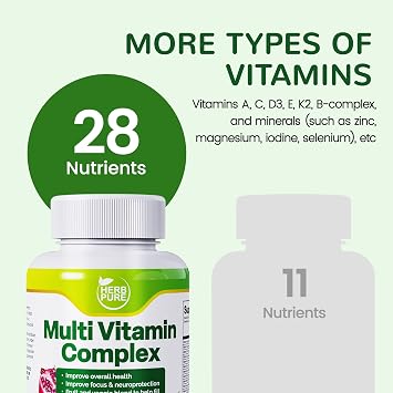 Multi Vitamin Complex Daily Multivitamins for Men and Women 28 Essential Vitamins & Minerals with Active Vitamins, Superfood Blend, Alpha GPC Made in USA, Non-GMO, 60 Capsules(1 Pack)