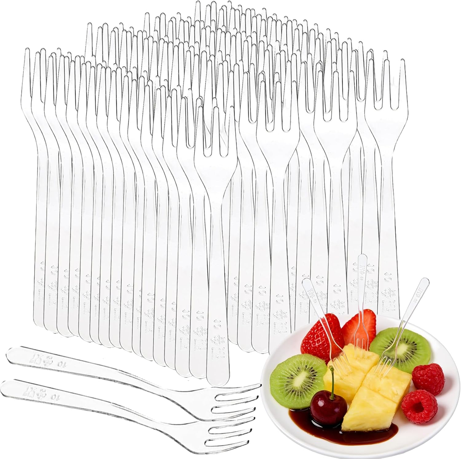 800 Pieces Tasting Mini Forks, 3.7 Inch Clear Plastic Forks for Appetizers, Fruit, Dessert, Cake, Catering, Reusable Tiny Utensils, Dishwasher-Safe