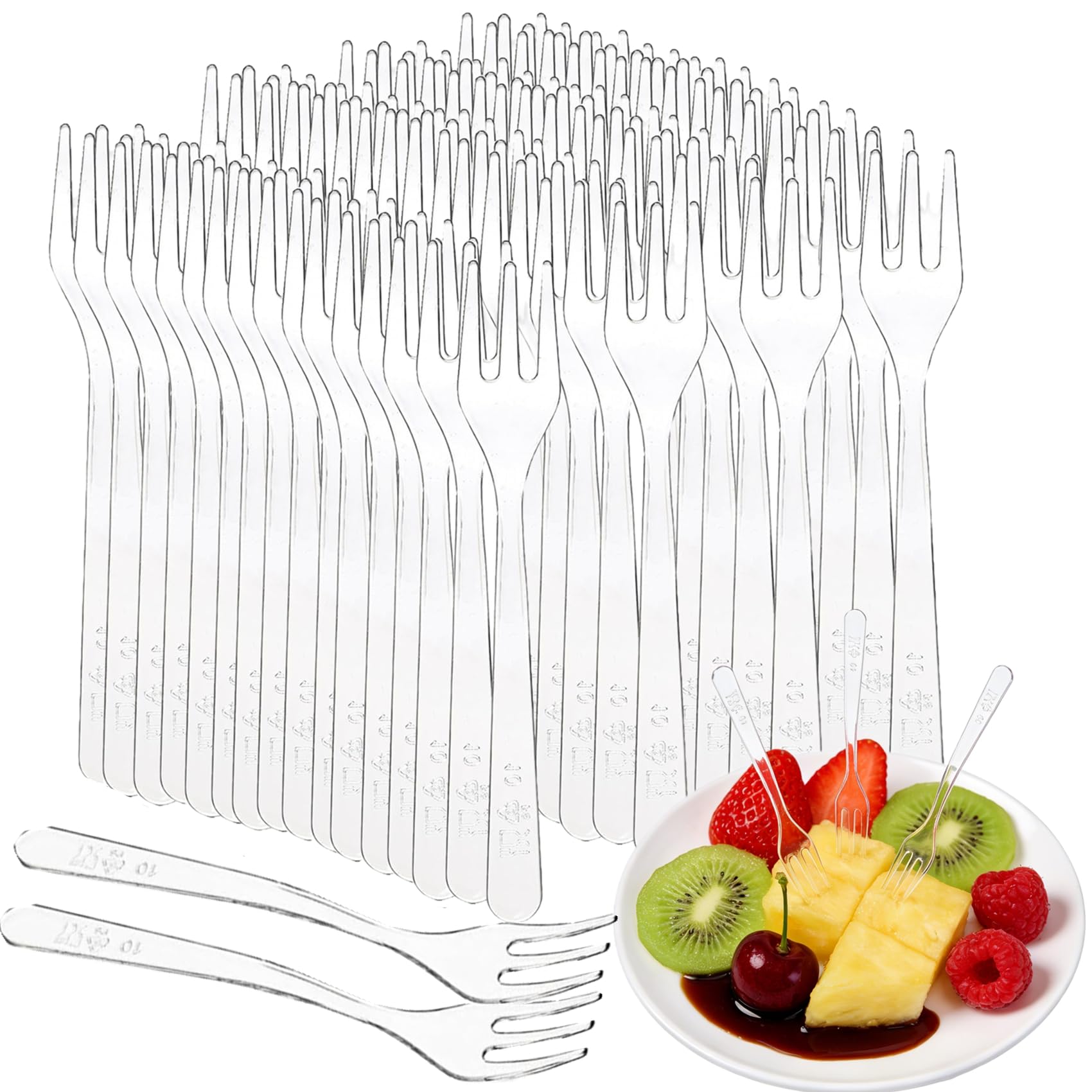 800 Pieces Tasting Mini Forks, 3.7 Inch Clear Plastic Forks for Appetizers, Fruit, Dessert, Cake, Catering, Reusable Tiny Utensils, Dishwasher-Safe