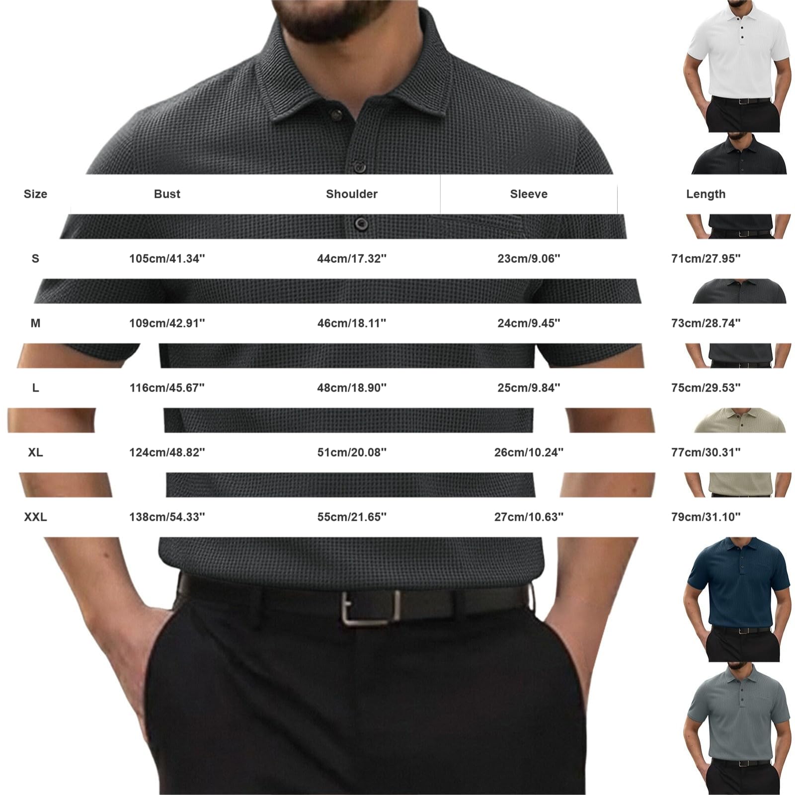 riou Polos Breeze Hombre Manga Corta - Barriga Cervecera, Elástica y Secado Rápido, Cuello Texturizado para Golf y Casual Trabajo Transpirable Ultra Cómoda