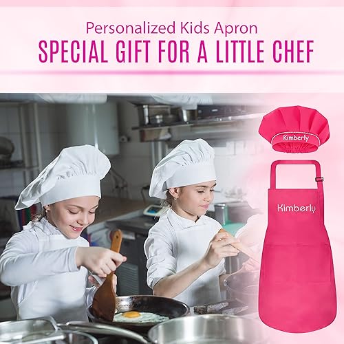 Miniatura 13 de Juego de delantal personalizado y sombrero de chef, bonito disfraz de chef para niños, delantales con bolsillos para cocinar, pintar, fiestas Negro