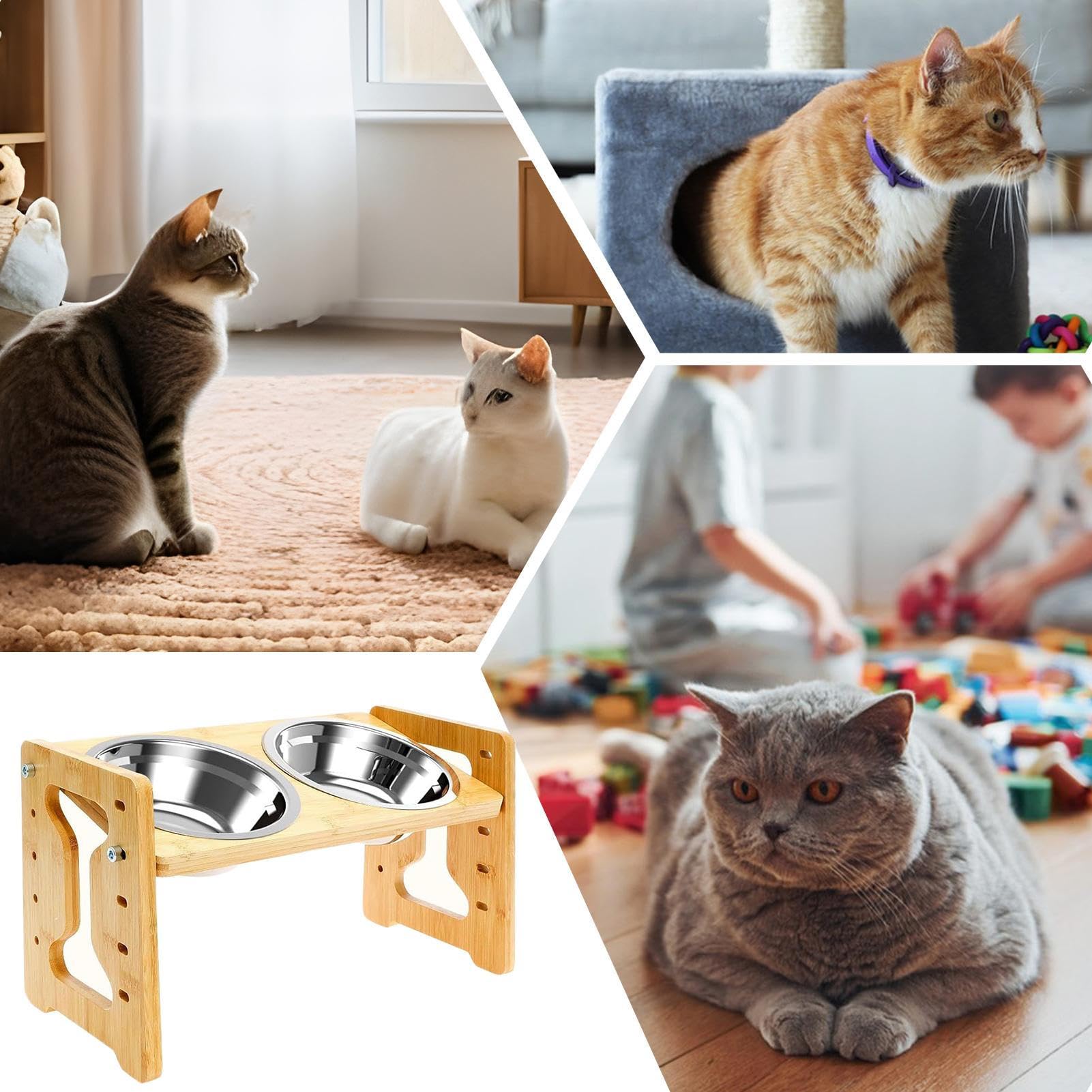 Gamelle surélevée pour chien, hauteur réglable, en acier inoxydable, double mangeoire inclinée en bois, alimentation lente, base antidérapante ergonomique pour chiot pour manger et boire