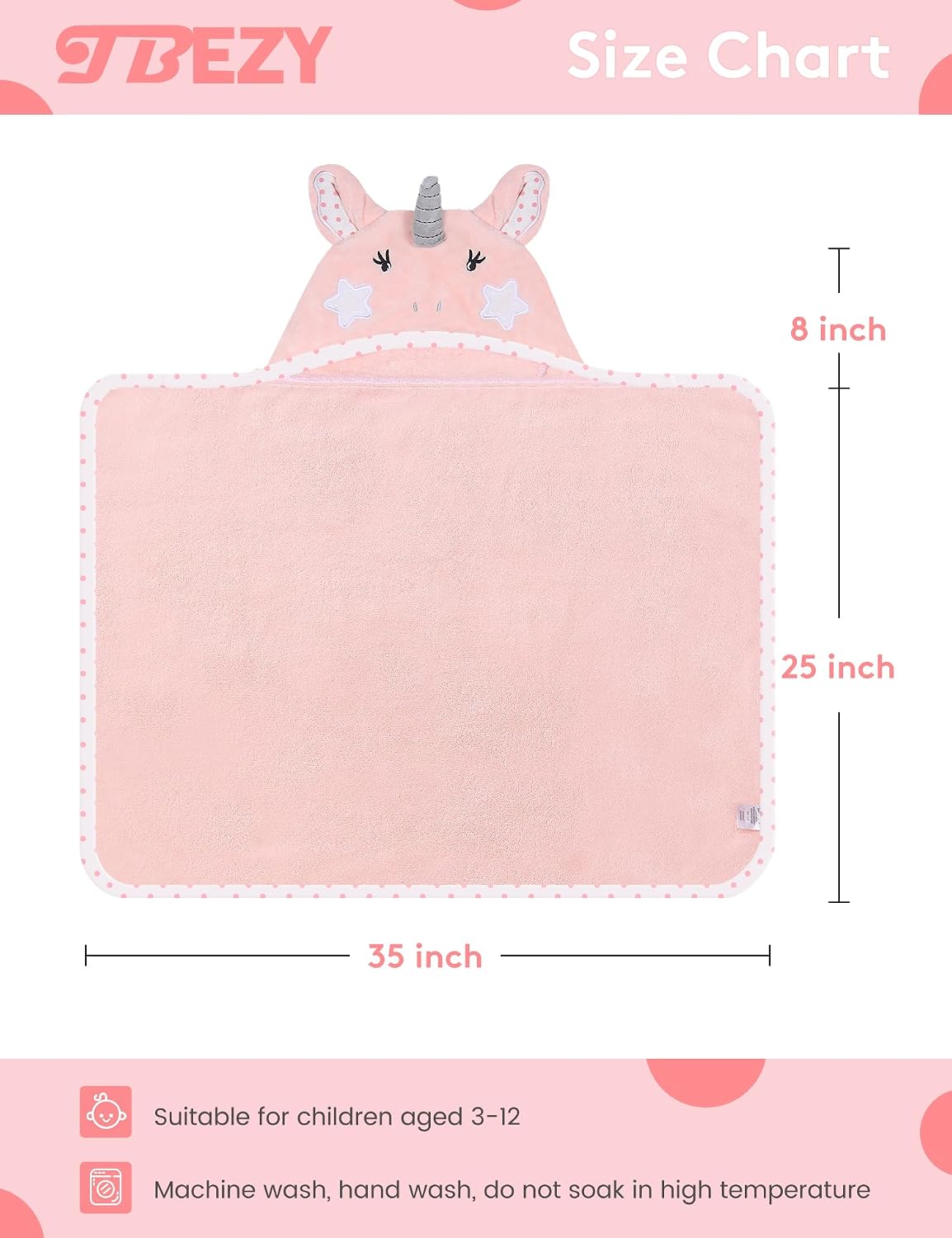 TBEZY Baby Hooded Towel with Unique Animal Design Ultra Soft Thick Cotton Bath Towel for Newborn (Unicorn) image 2