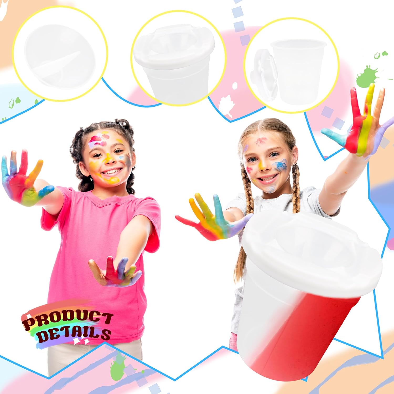 30 Pack Kids No Spill Paint Cups with Lids Clear White Spill Proof Paint Cups for Chilren Painting Art Supplies School Prizes Classroom Arts Crafts - Image 3