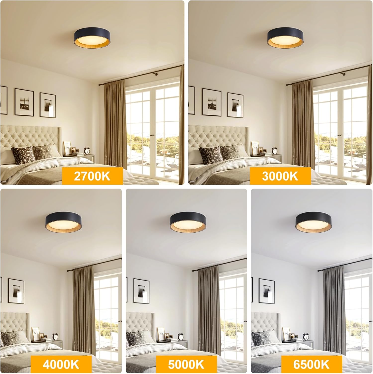 Flush Mount Fixture LED Ceiling Light : 5CCT Adjustable, Low-Glare Design for Bedroom, Hallway & Kitchen