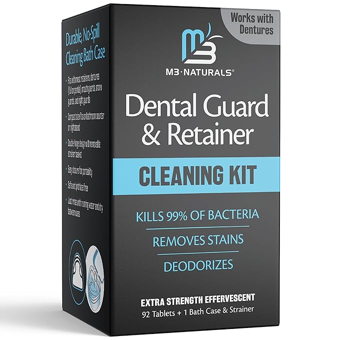 Retainer Cleaner and Soak Container with Universal Denture Bath Case and Strainer