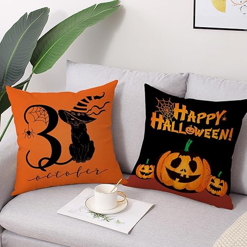 Miniatura 4 de Gujiahone Juego de 4 fundas de almohada decorativas de Navidad, muñeco de nieve, reno, alegría, rayas grises, decoración de Navidad, funda de cojín