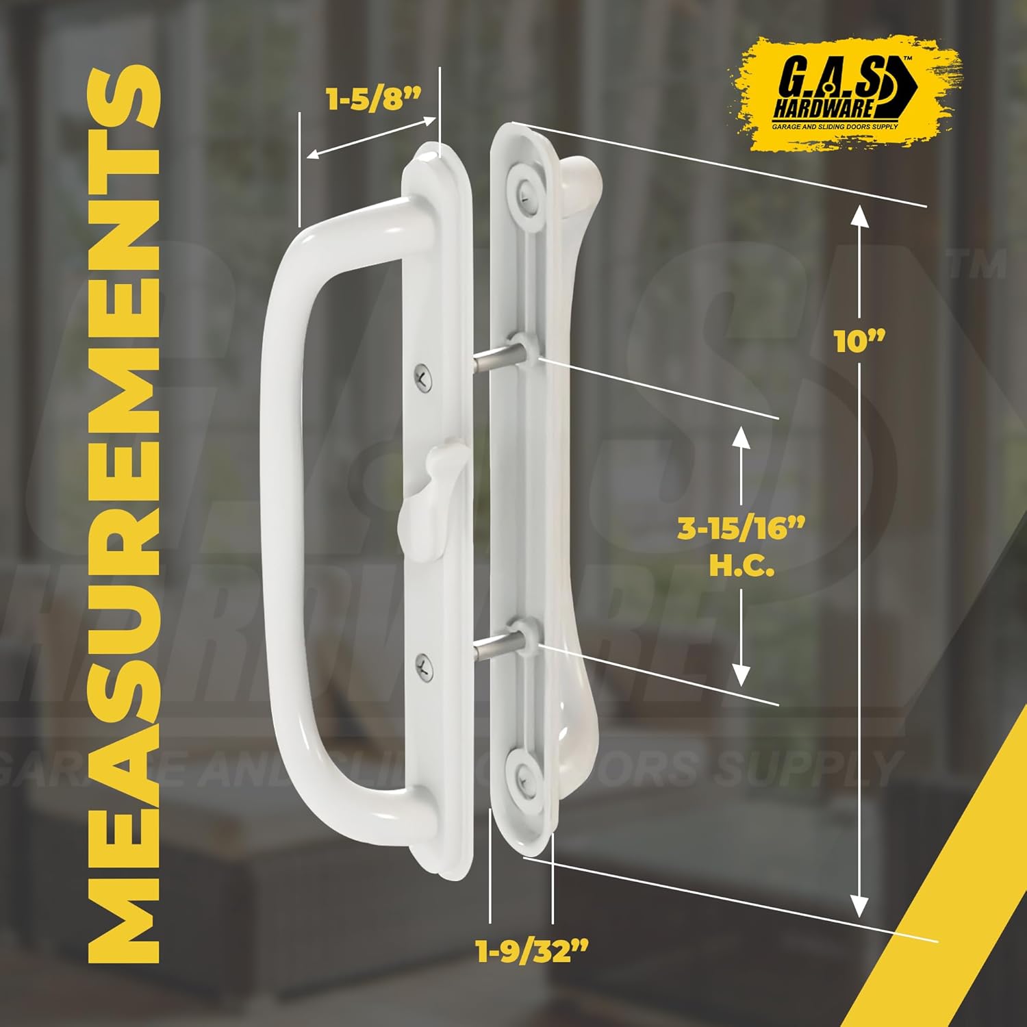 10" Olympus Sliding Patio Glass Door Center Latch Position White Pull Handle Set Replacement - fits 3 ¹⁵/₁₆ inches Hole Spacing, and 1-1/4" to 2-1/4" Door Thickness