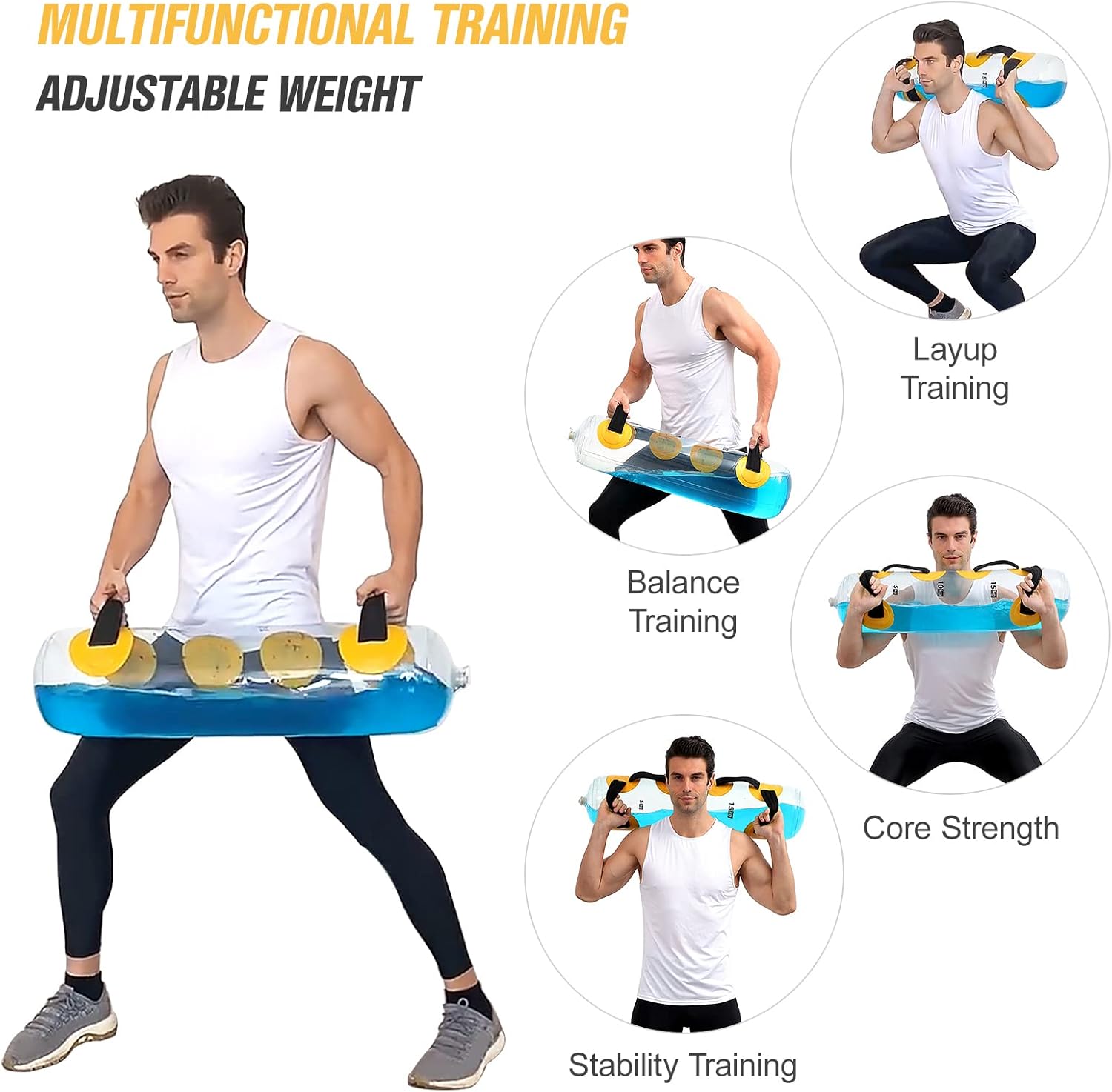 SUNGOOYUE Water Weight Bag, Adjustable PVC Muscle Training Weight Bag with Air Pump, Fitness Equipment for Home Gym, Interval Training