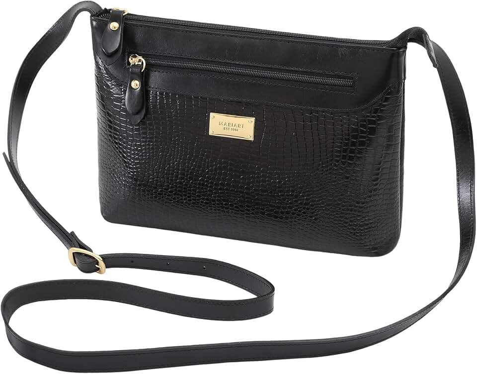 Bolsa Feminina Couro Legítimo Lezard Transversal Fechamento Zíper 2193