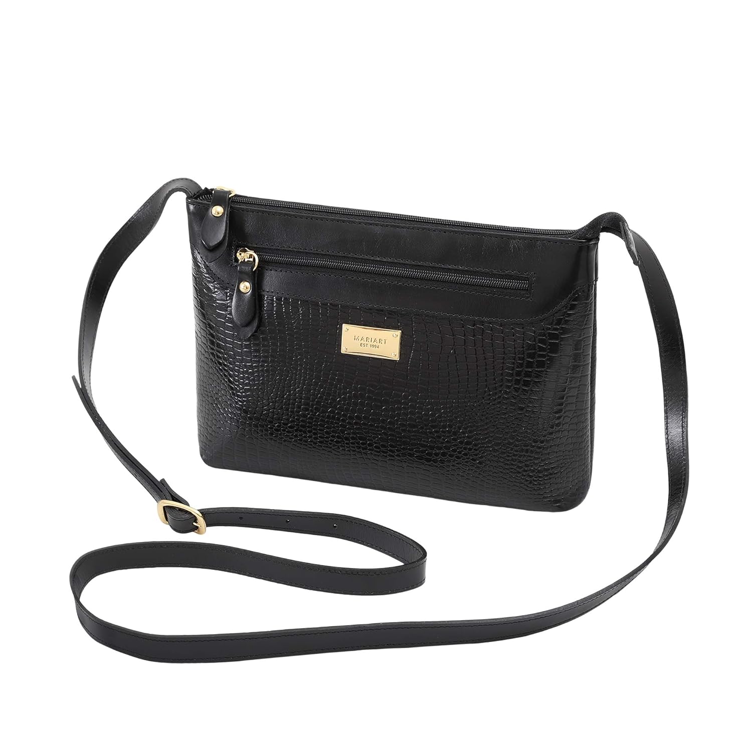 Bolsa Feminina Couro Legítimo Lezard Transversal Fechamento Zíper 2193