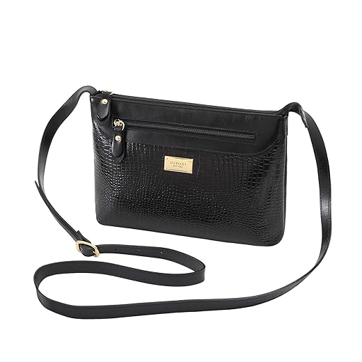 Bolsa Feminina Couro Legítimo Lezard Transversal Fechamento Zíper 2193