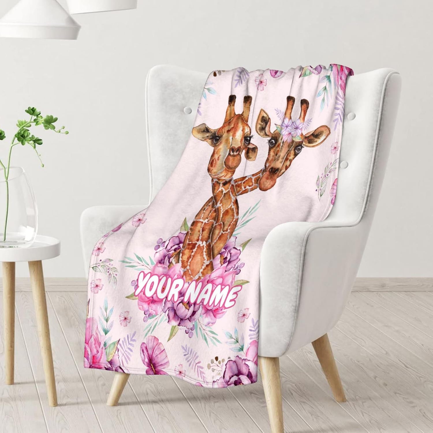 Personalized Giraffe Blanket with Name - Soft, Fuzzy & Warm - 80x60 Inches Twin Size Blanket for Bed, Couch - Cute Throw Blanket Gifts for Women, Men