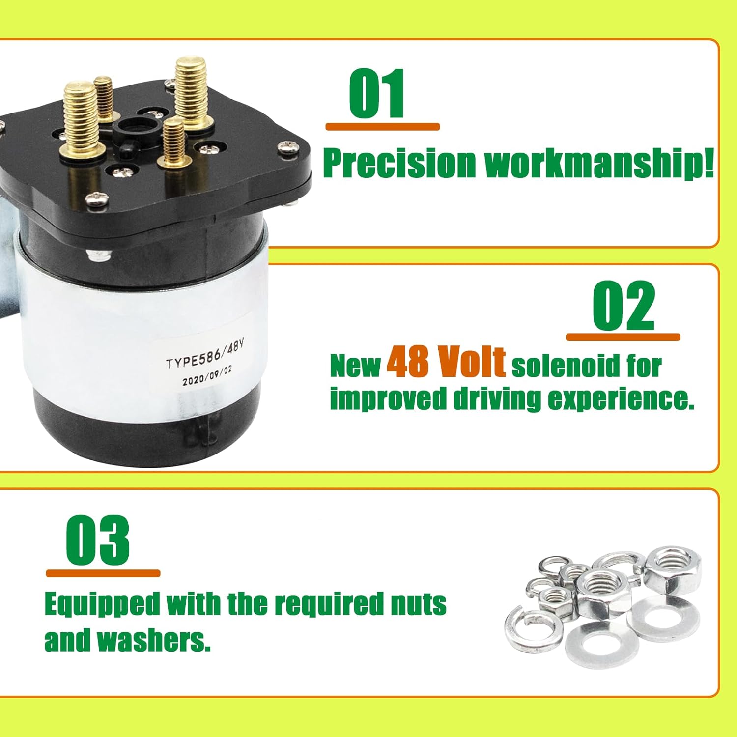 Panglong Golf Cart 48V 4 Terminal Solenoid, Compatible with Club Car 48V Solenoid, EZGO 48V Solenoid and Yamaha 48V Solenoid, OEM #1018836-01, 73231G01, JR1-H1950-00
